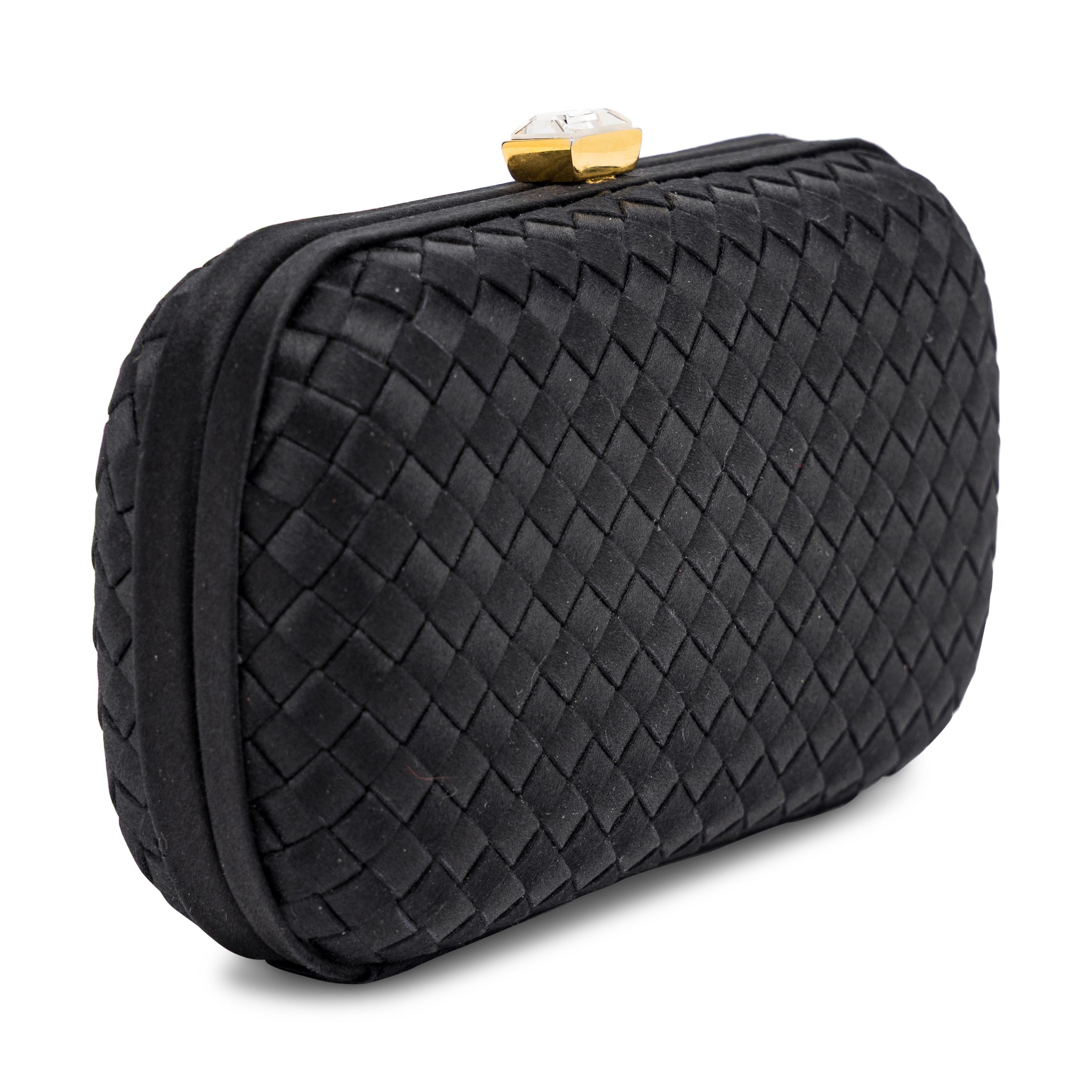 Bottega Veneta, Black Satin Intrecciato Clutch