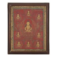 A Tibetan Red-Ground Thangka Depicting Amitayus, Late 18th/19th Century 十八/十九世紀 無量壽佛唐卡