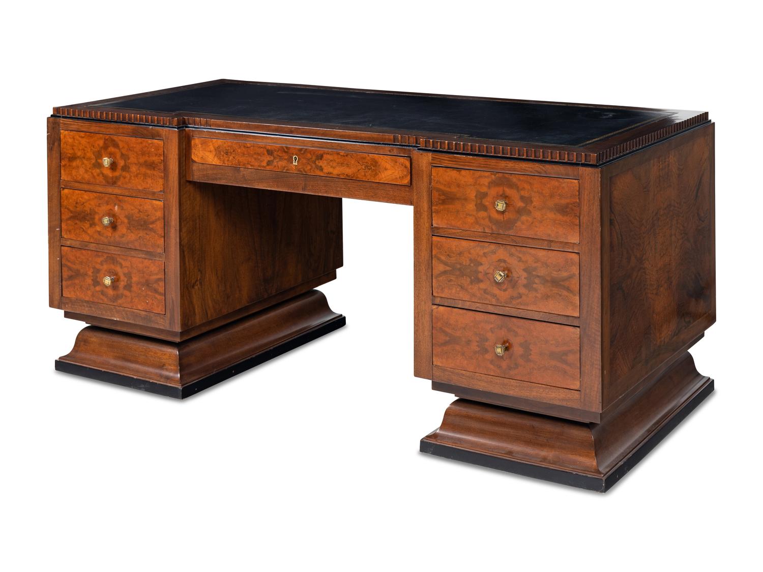 An Art Deco Walnut Pedestal Desk