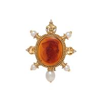 GOLD, DIAMOND, CULTURED PEARL, CITRINE, AND GLASS CAMEO BROOCH
