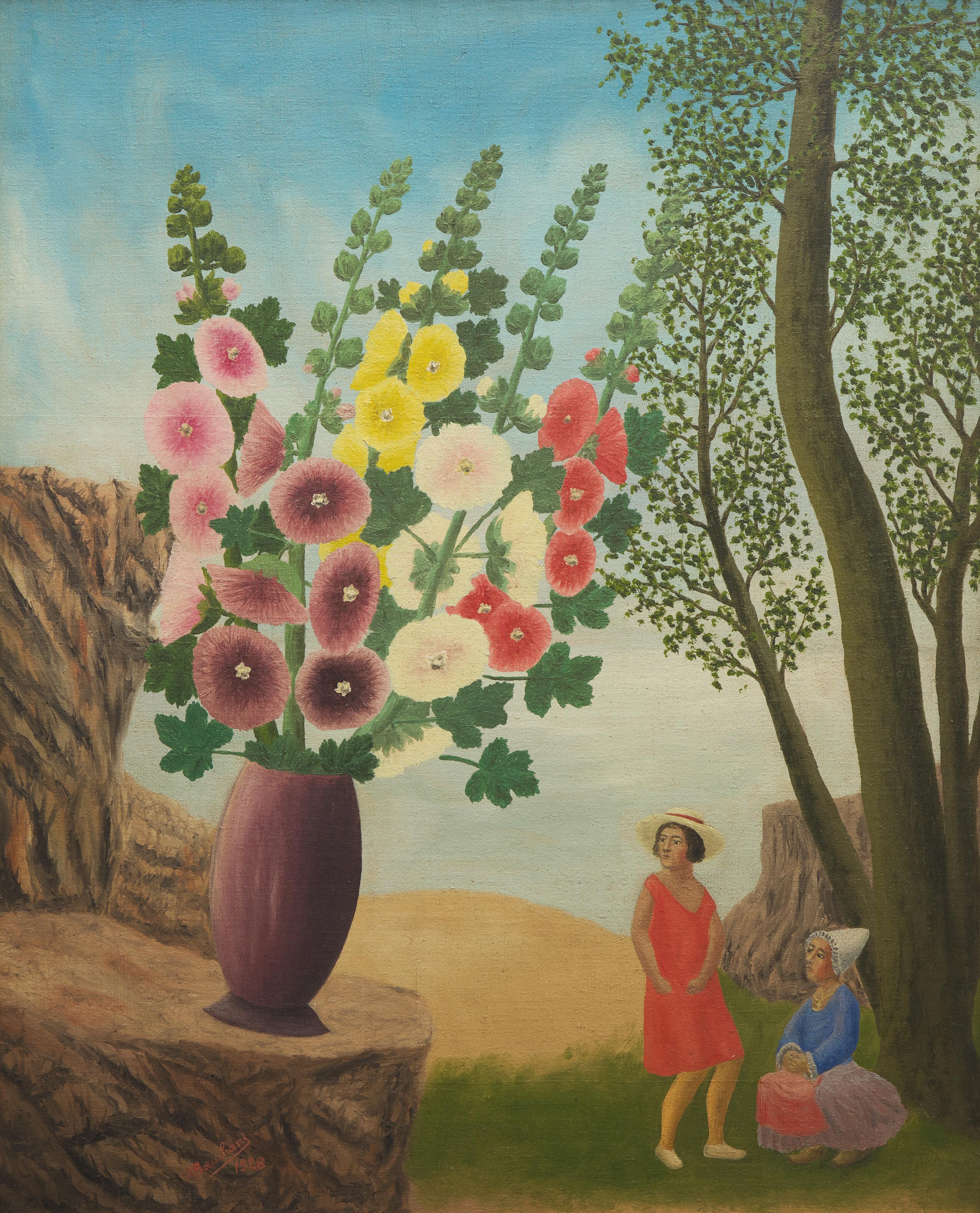 André Bauchant (French, 1873-1958) — Deux Femmes Regardant Les Fleurs, 1928