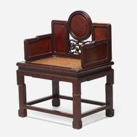 A Chinese carved hardwood and huamu armchair 硬木搭红木扶手椅一件 Late 19th/20th century ??????????