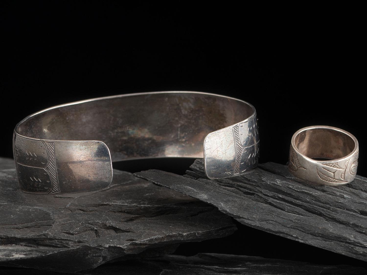 Northwest Coast Silver Avian Cuff Bracelet and Ring