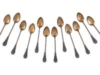 Thirty Russian Silver and Enamel Spoons and Forks