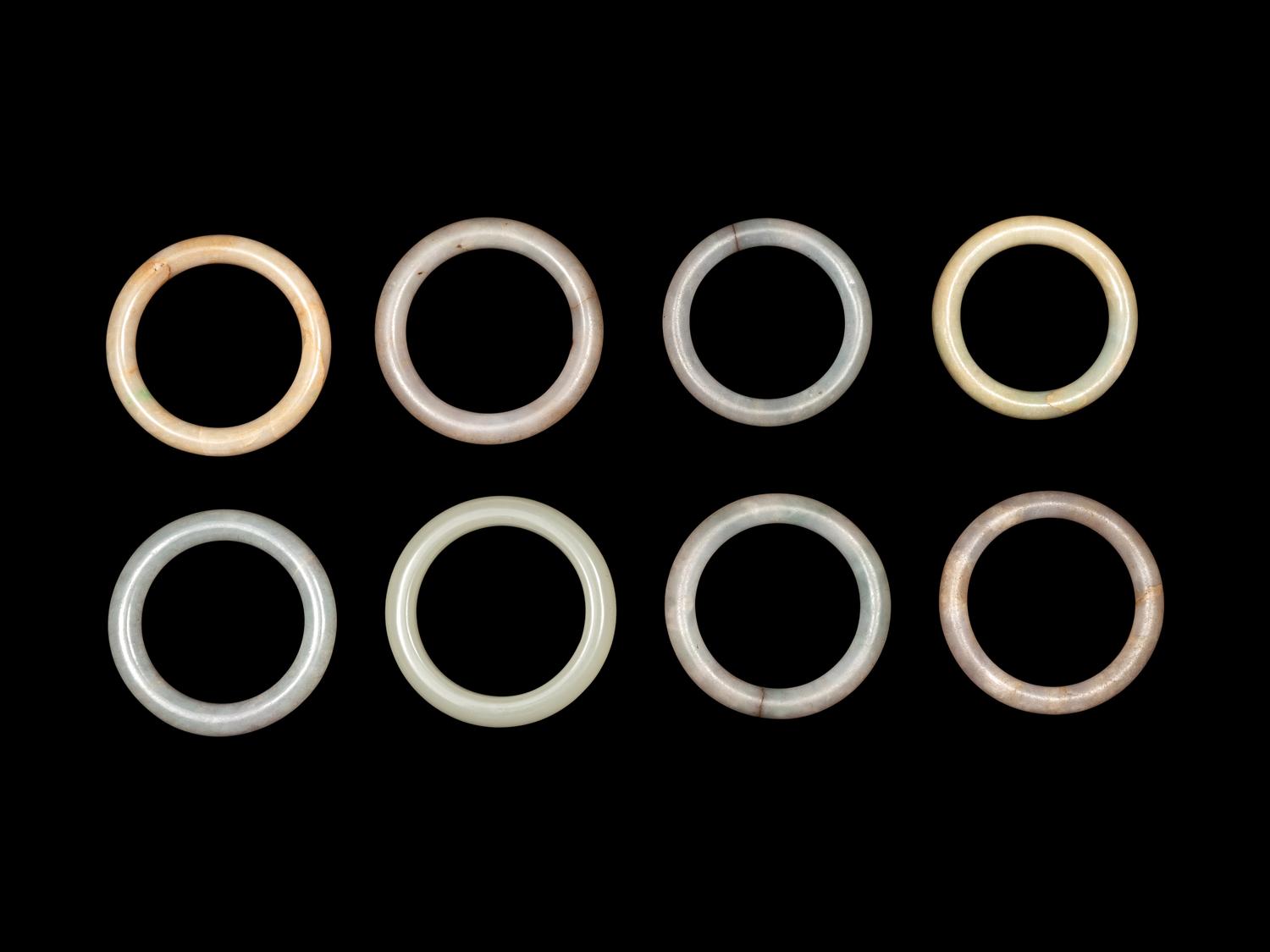 Eight Chinese Jade and Hardstone Bangles