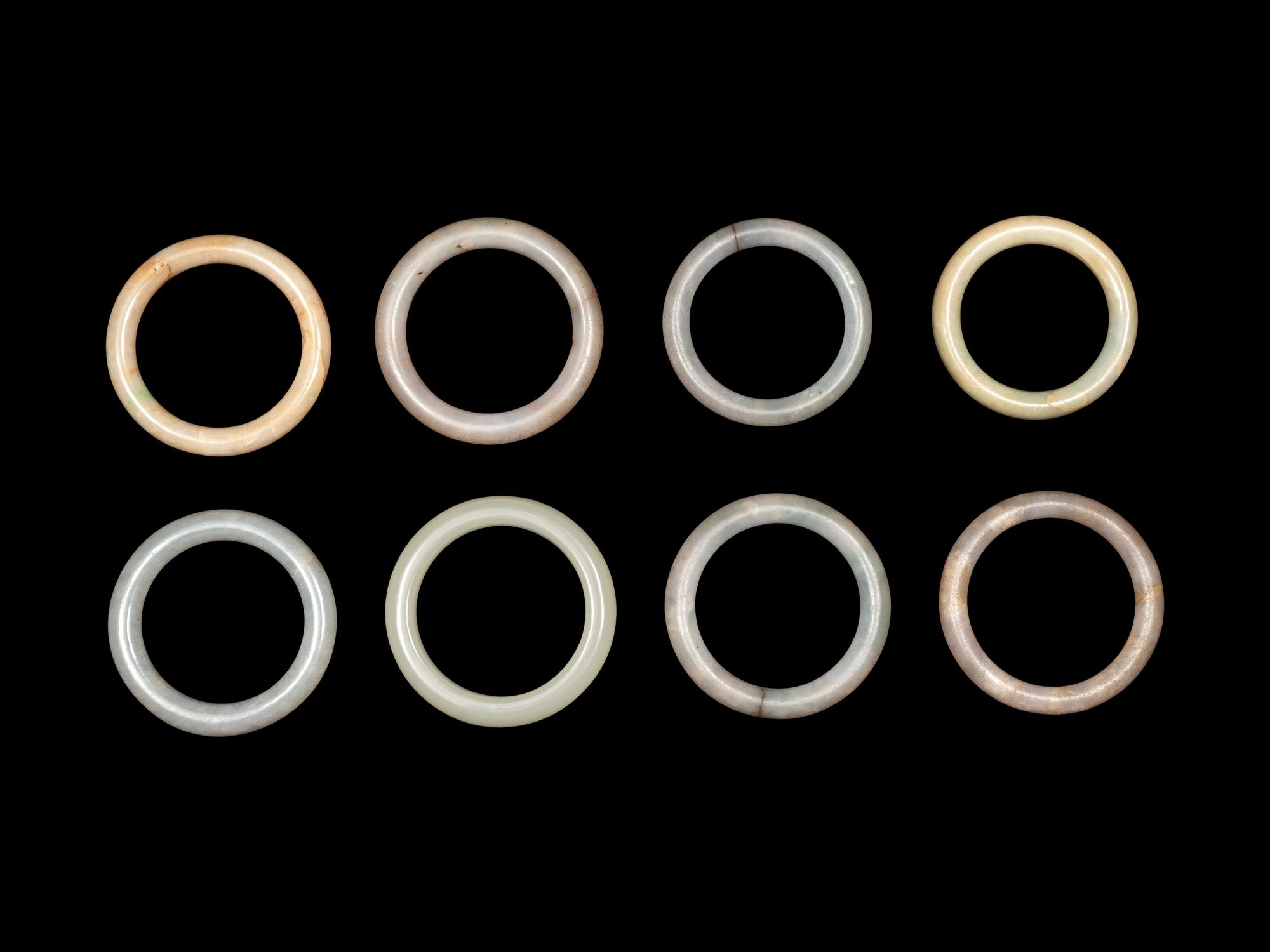 Eight Chinese Jade and Hardstone Bangles