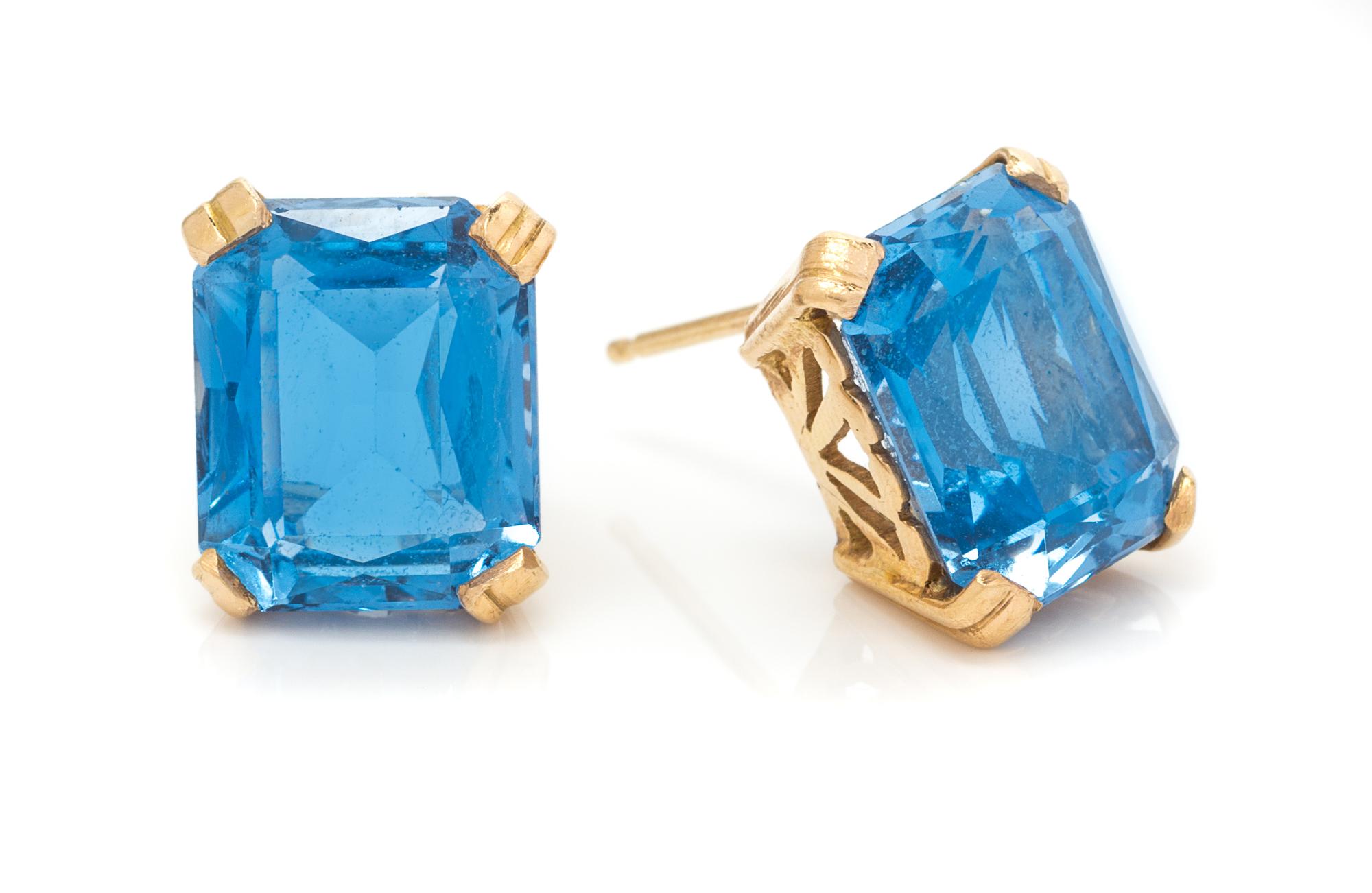 A Pair of Yellow Gold and Synthetic Spinel Earrings, 3.40 dwts.