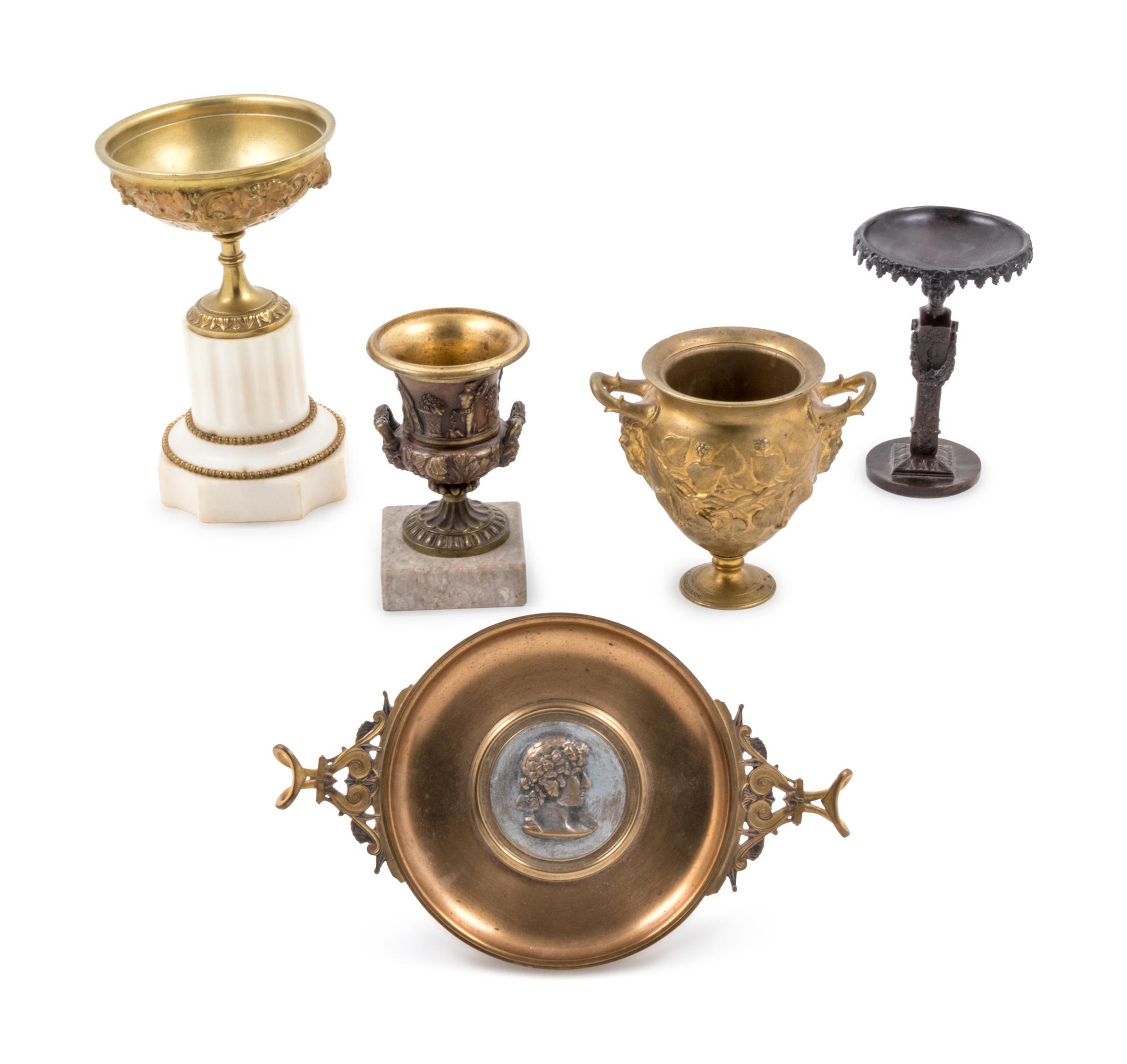Five Neoclassical Gilt and Patinated Bronze Table Articles