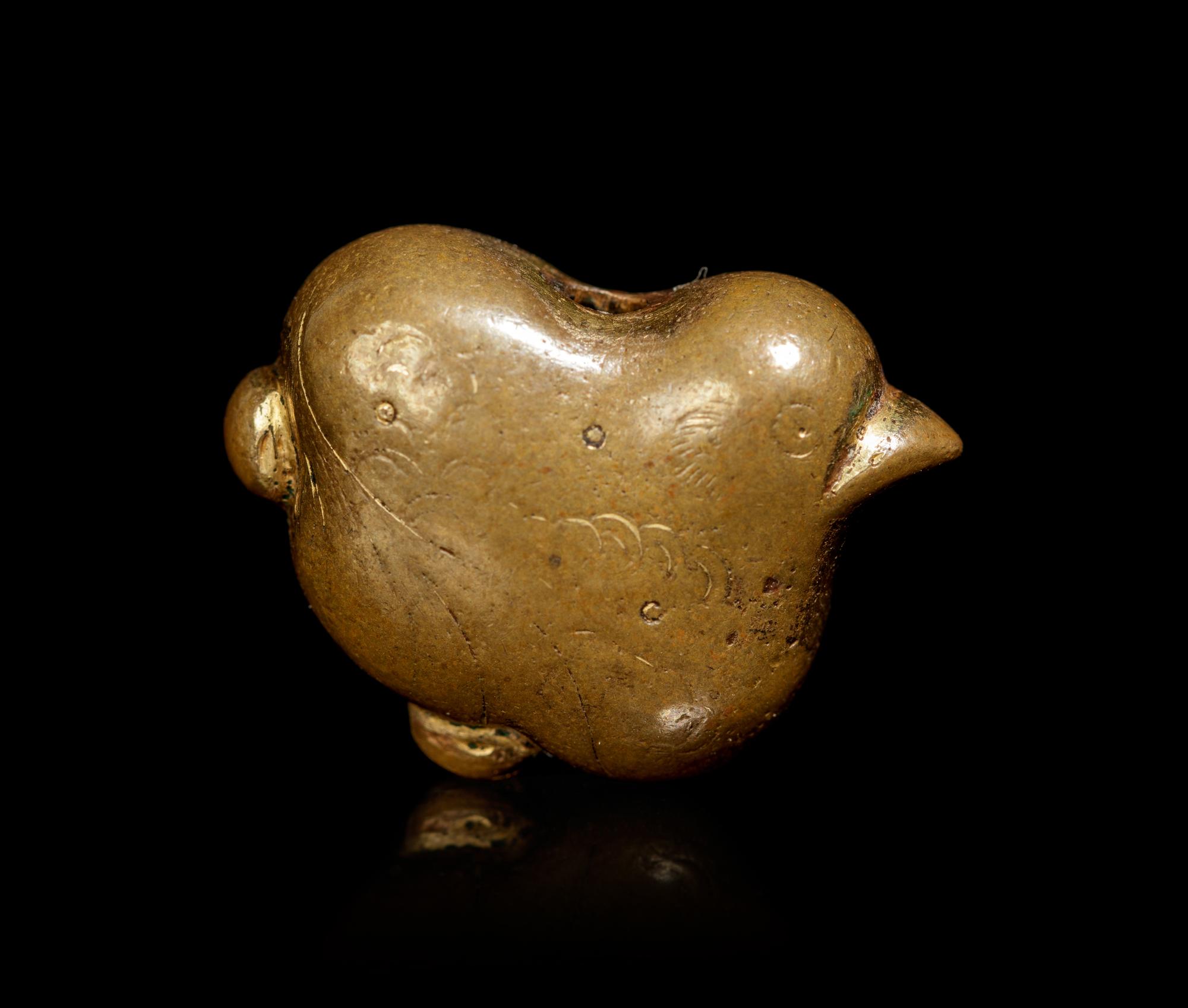 A Bronze Duck-Form Ojime