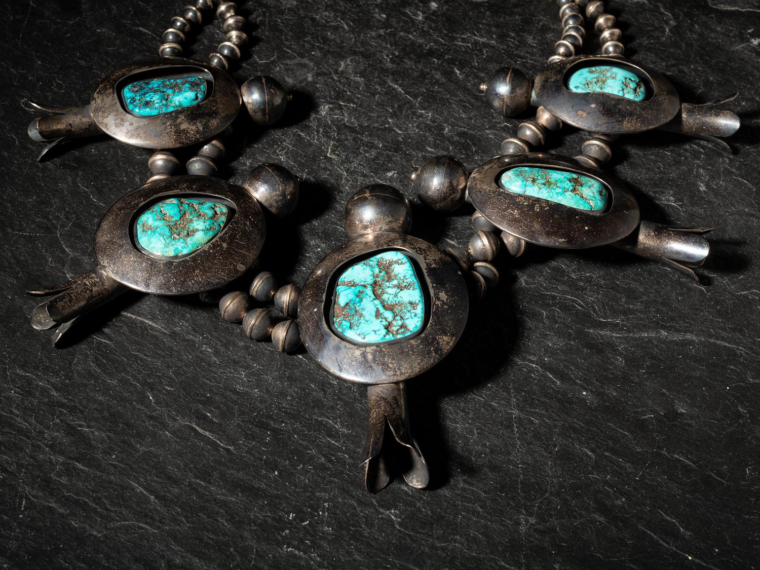 Large Navajo Sterling Silver and Turquoise Statement Necklace