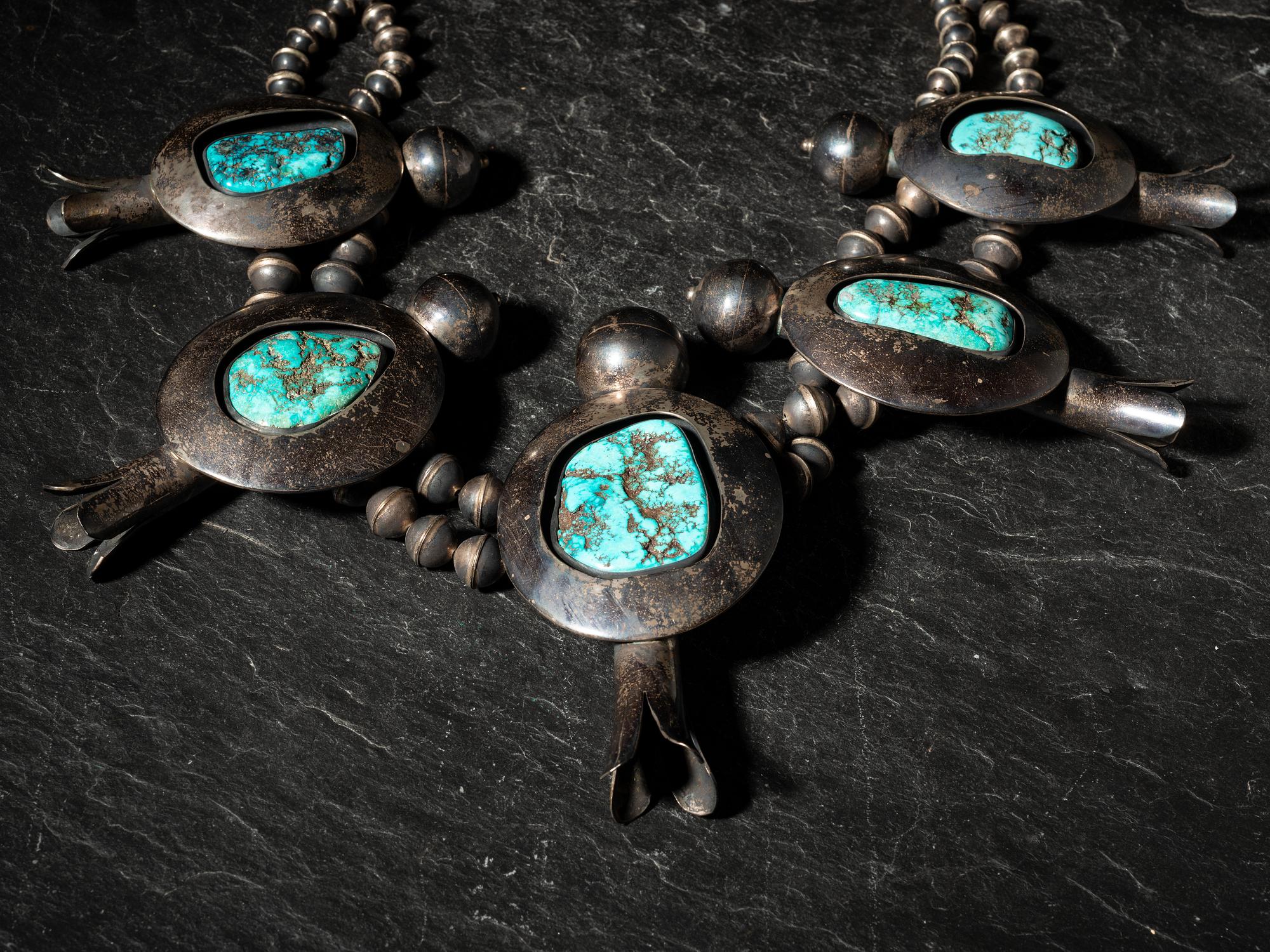Large Navajo Sterling Silver and Turquoise Statement Necklace