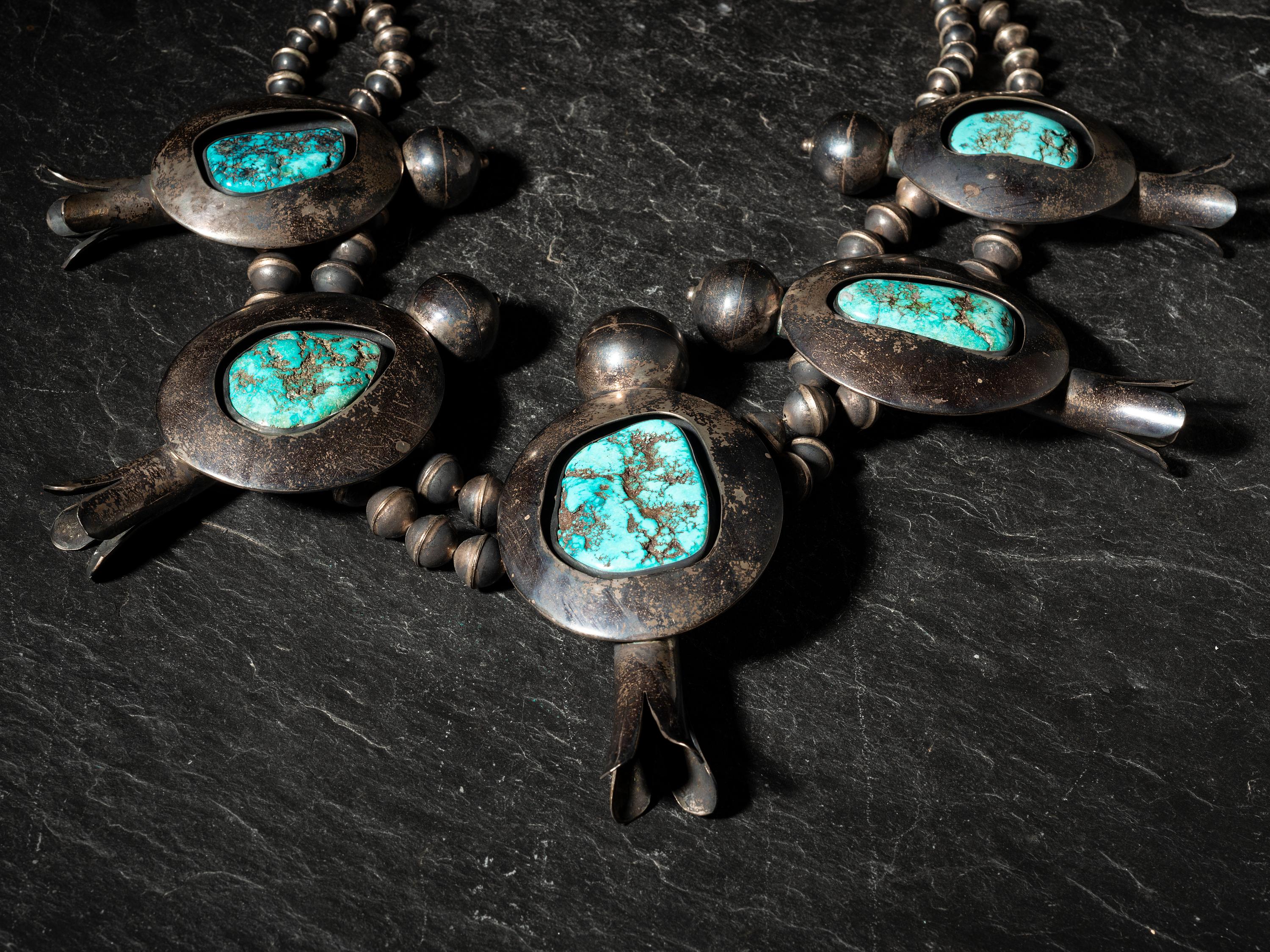 Large Navajo Sterling Silver and Turquoise Statement Necklace