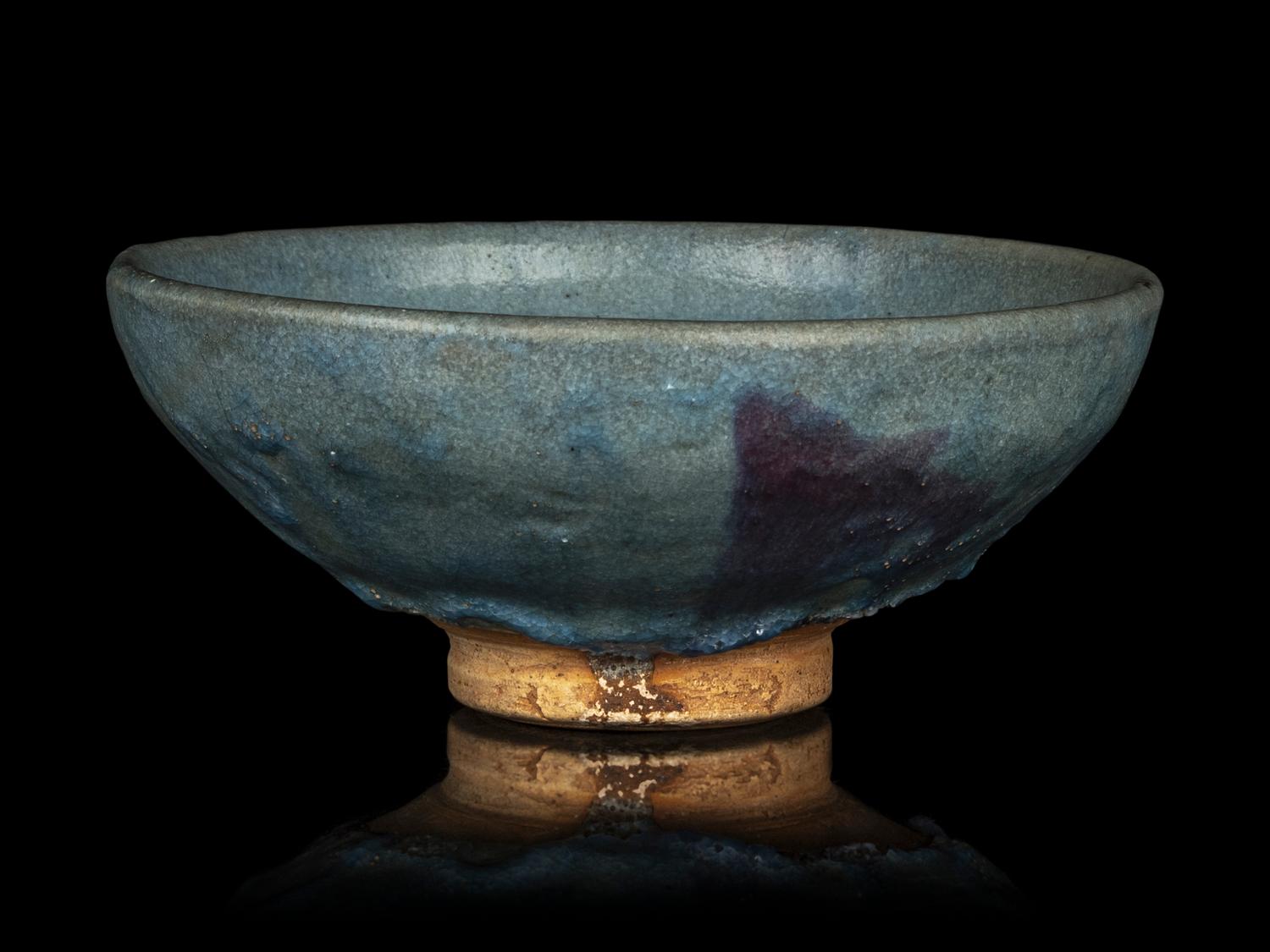 A Large Chinese Junyao Purple Splashed Blue Glazed Stoneware Bowl