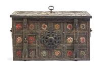 A Continental Polychrome Decorated Iron Strong Box