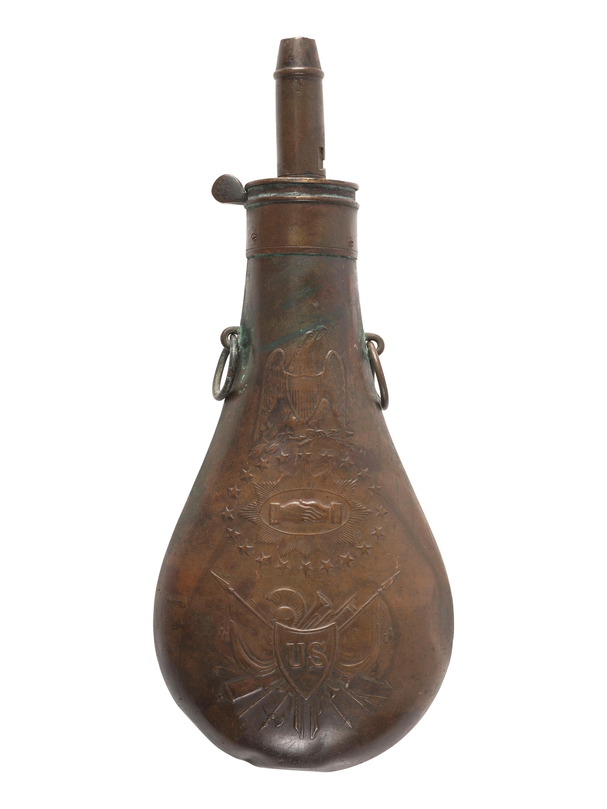[CIVIL WAR]. Peace flask. Manufactured by Batty, Springfield, MA. 1858.