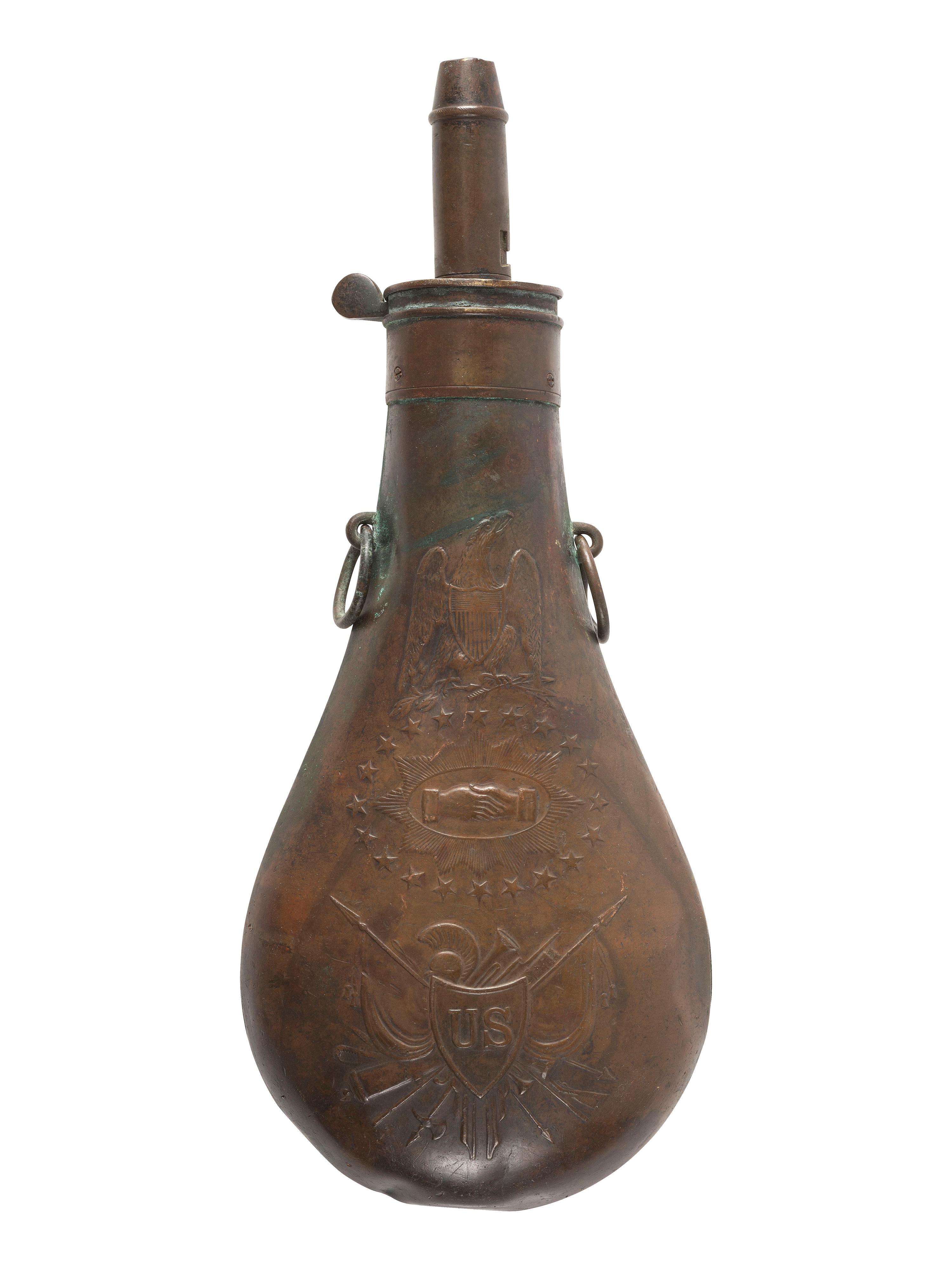 [CIVIL WAR]. Peace flask. Manufactured by Batty, Springfield, MA. 1858.