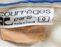 A Courreges Cream and Blue Cotton Striped Dress, Size 0; Belt: 24" - 26.5" x 1.25".