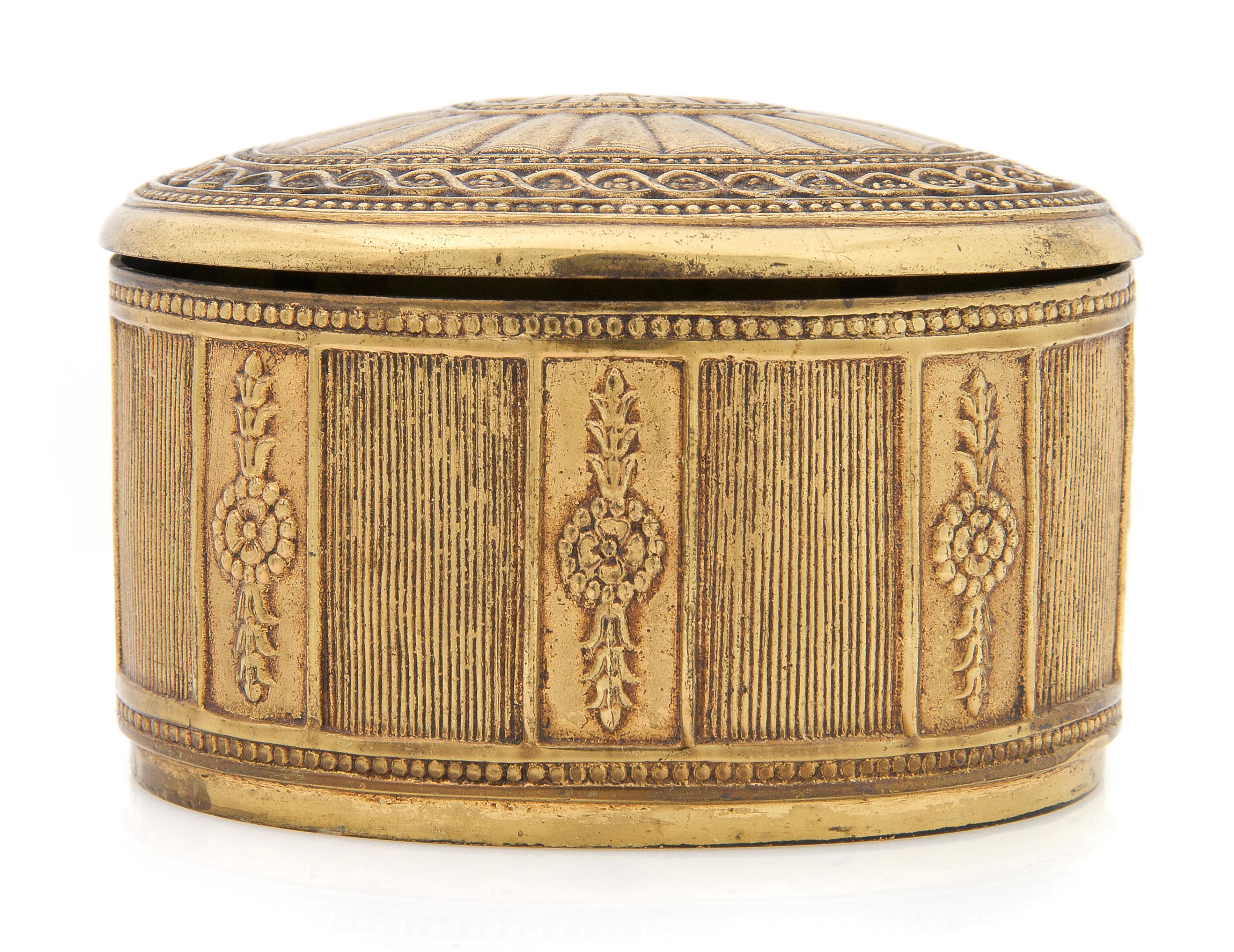 A Tiffany Studios Gilt Bronze Box, Height 4 1/8 inches.