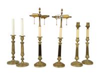 Three Pairs of Louis XVI Style Gilt Bronze Candlesticks Mounted as Lamps — 19TH/20TH CENTURY