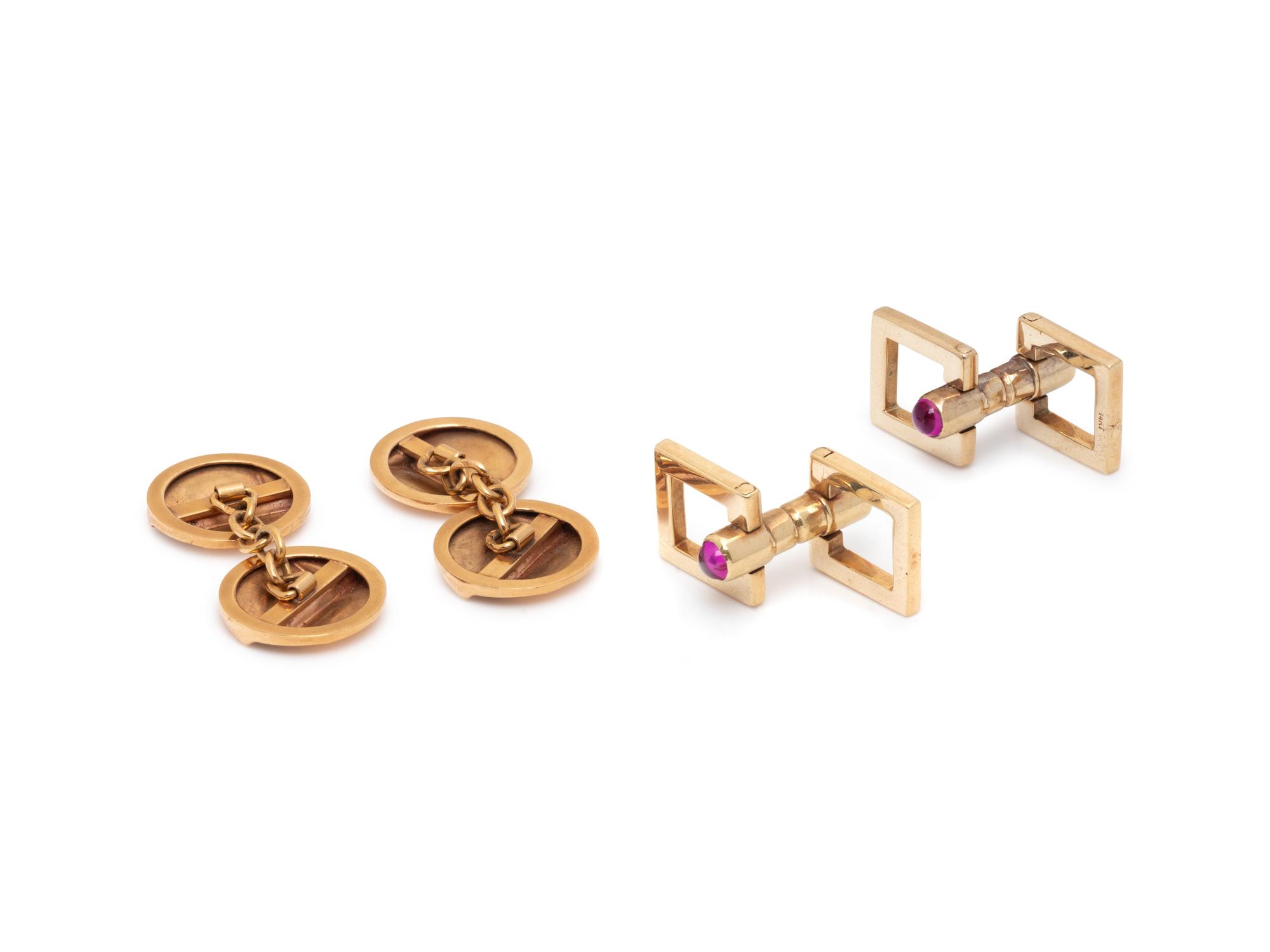TWO PAIRS OF YELLOW GOLD CUFFLINKS