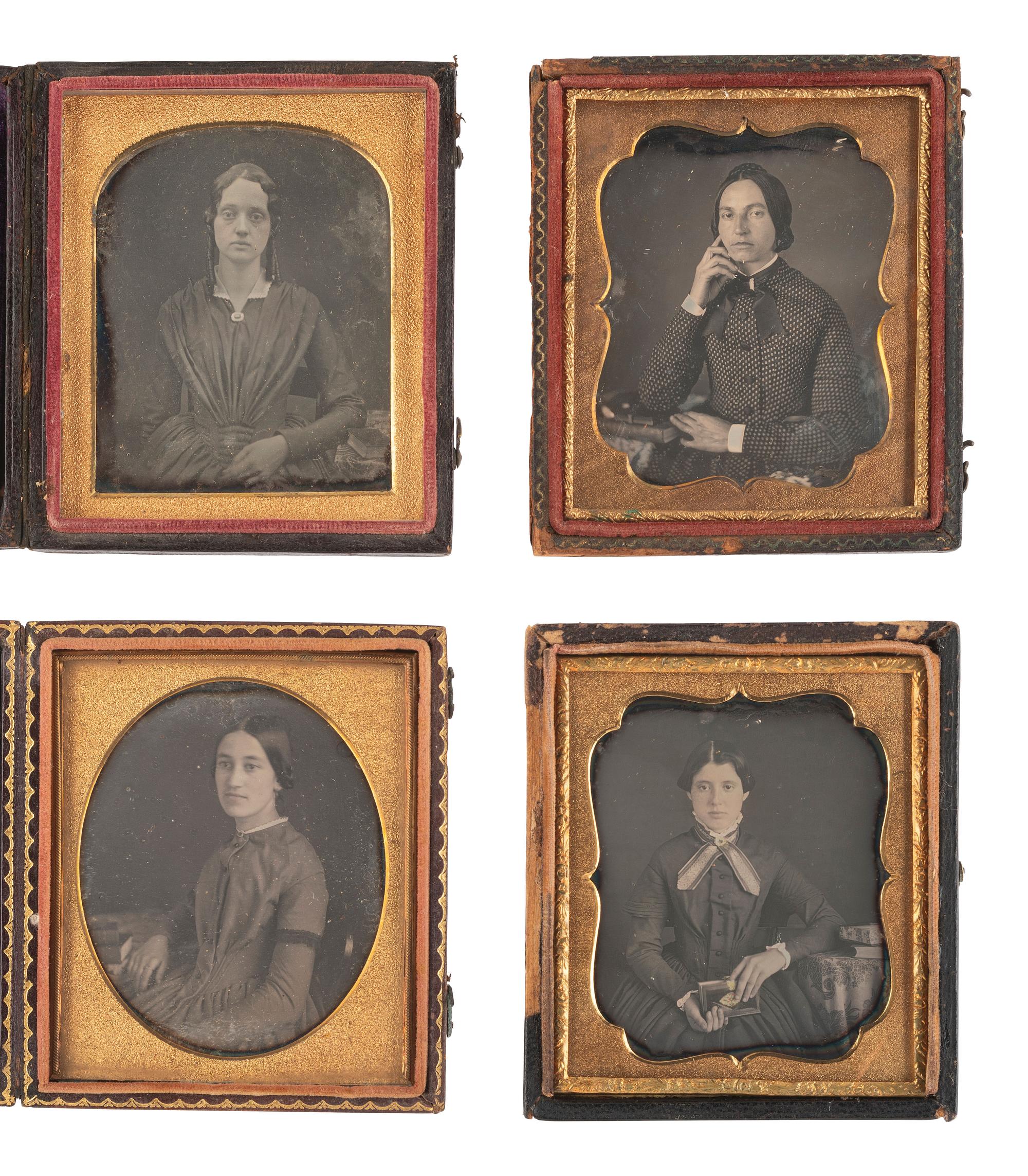 [EARLY PHOTOGRAPHY]. 21 sixth plate daguerreotypes of women with books.