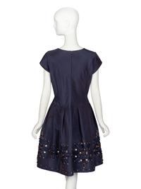 Oscar de la Renta, Embellished Navy Silk Dress