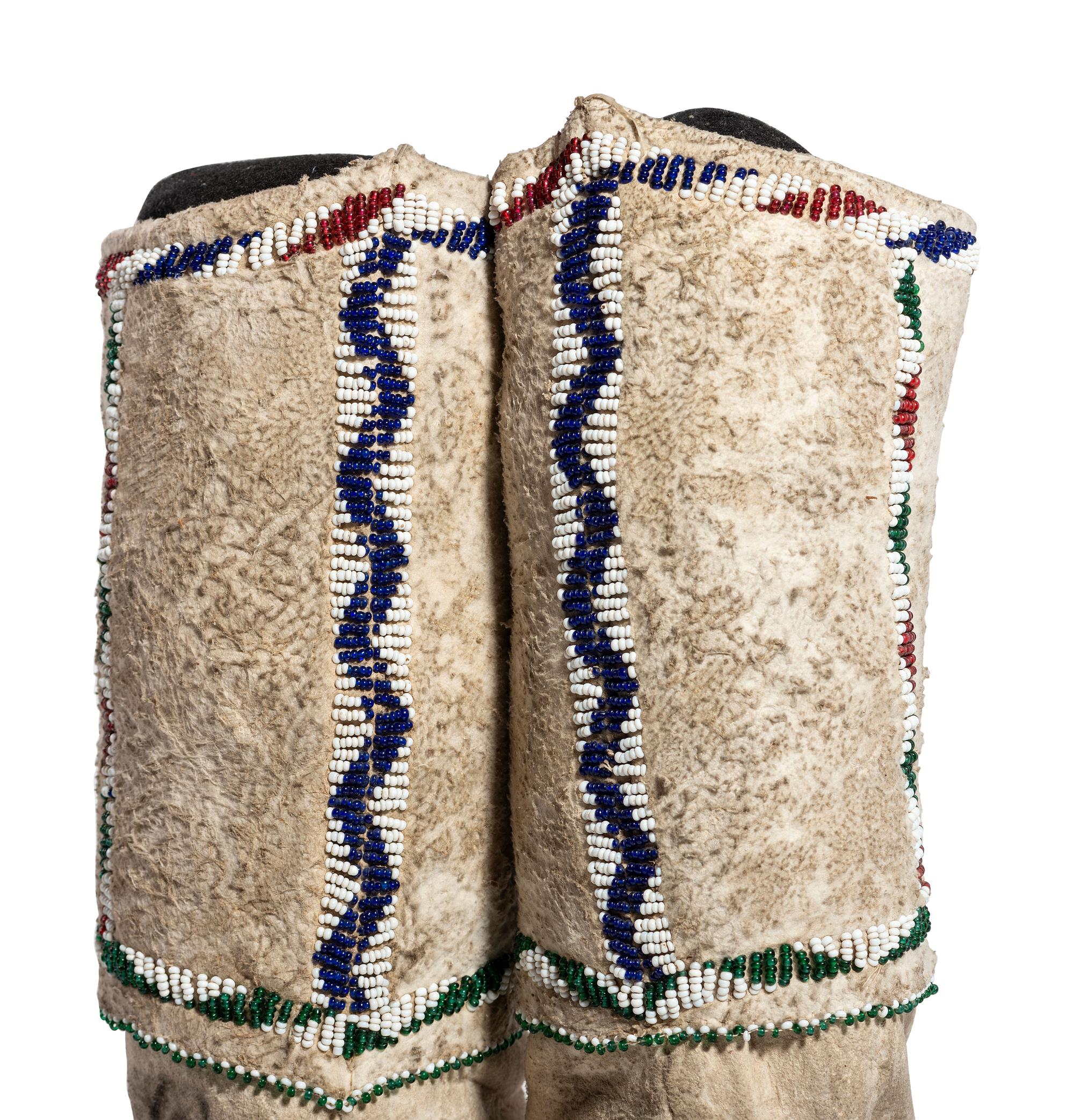 Mescalero Apache Beaded Hide Moccasins