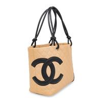 Chanel, Ligne Cambon Tote in Quilted Beige & Black Leather
