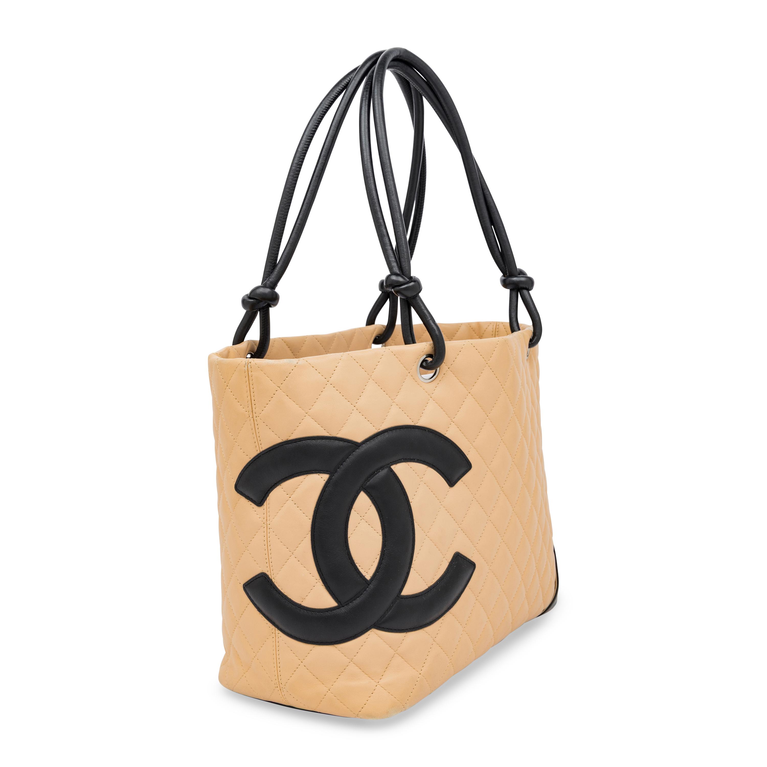 Chanel, Ligne Cambon Tote in Quilted Beige & Black Leather