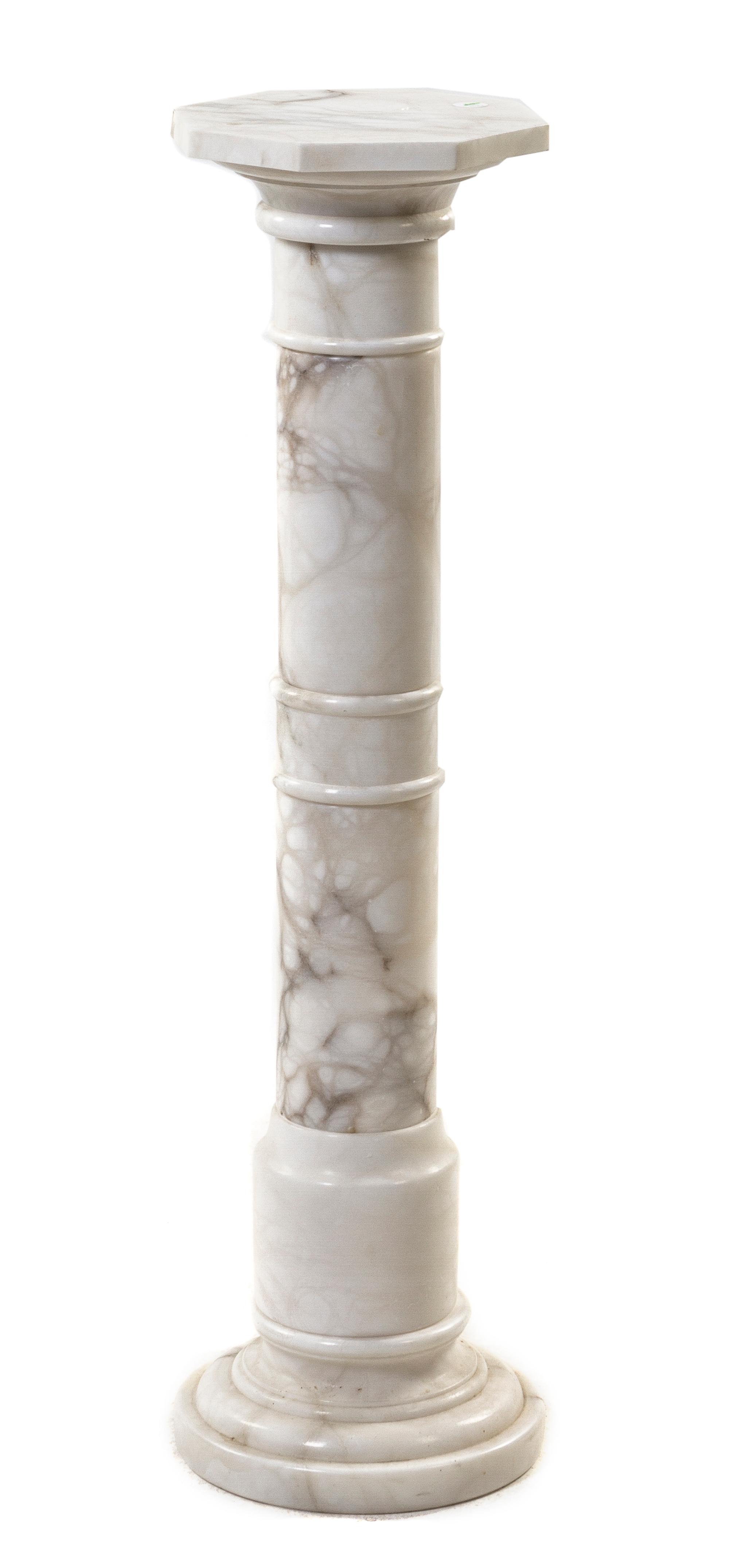 A Continental White Marble Pedestal, Height 39 7/8 inches.