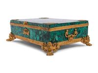 An Empire Style Gilt Bronze Mounted Malachite Veneered Table Casket