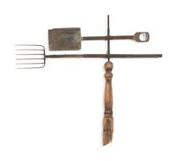 A Rare, Vernacular Carved Pine and Wrought Iron Apple Shovel and Pitchfork Weathervane