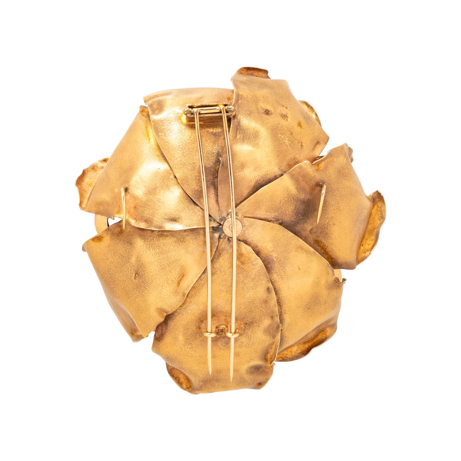 LUZ CAMINO, MOTHER OF PEARL, ENAMEL AND DIAMOND ROSE BROOCH