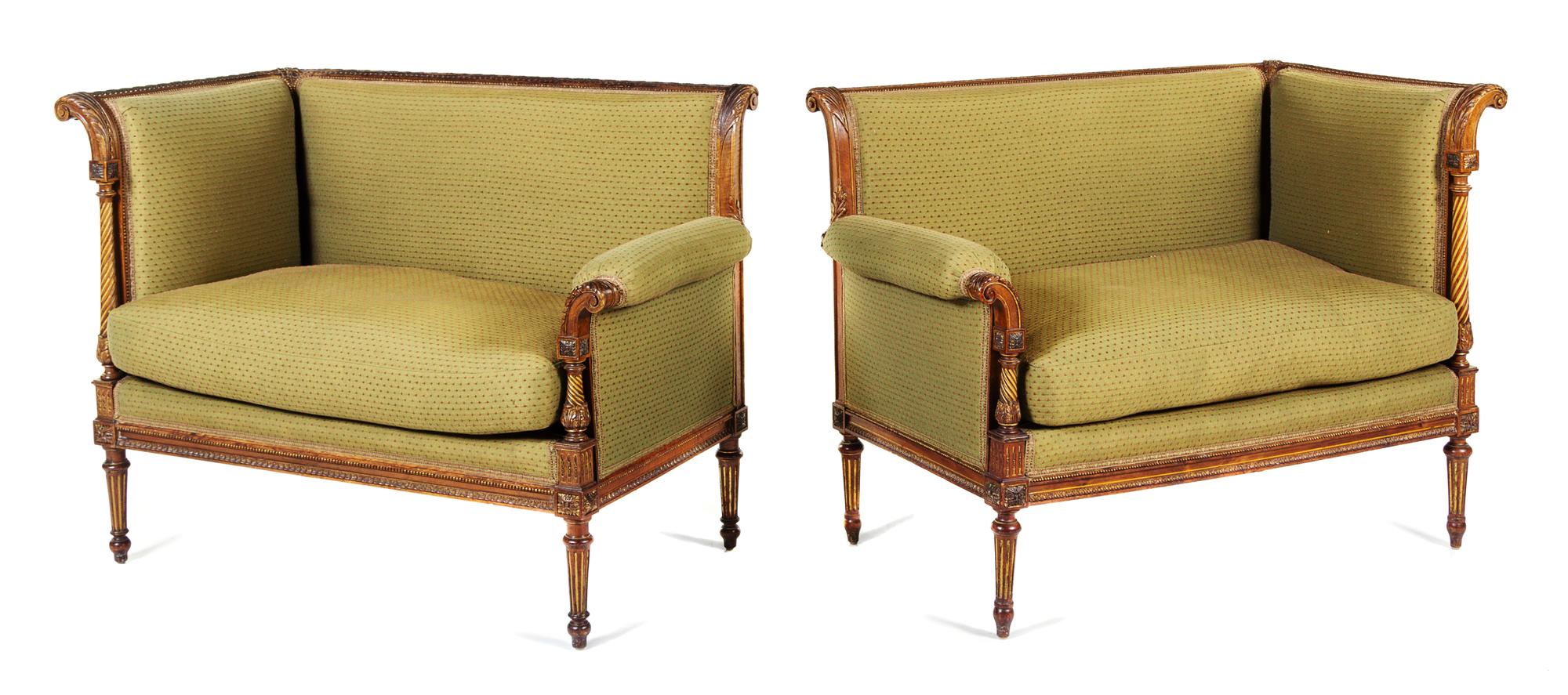 A Pair of Napoleon III Carved Walnut Settees First example: height 33 1/8 x width 43 x depth 24 1/2 inches. — CIRCA 1870