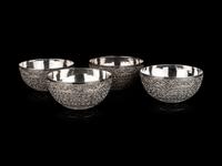 Four Indian Chased Silver Bowls