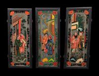 Three Chinese Painted on Glass and Wood Lanterns