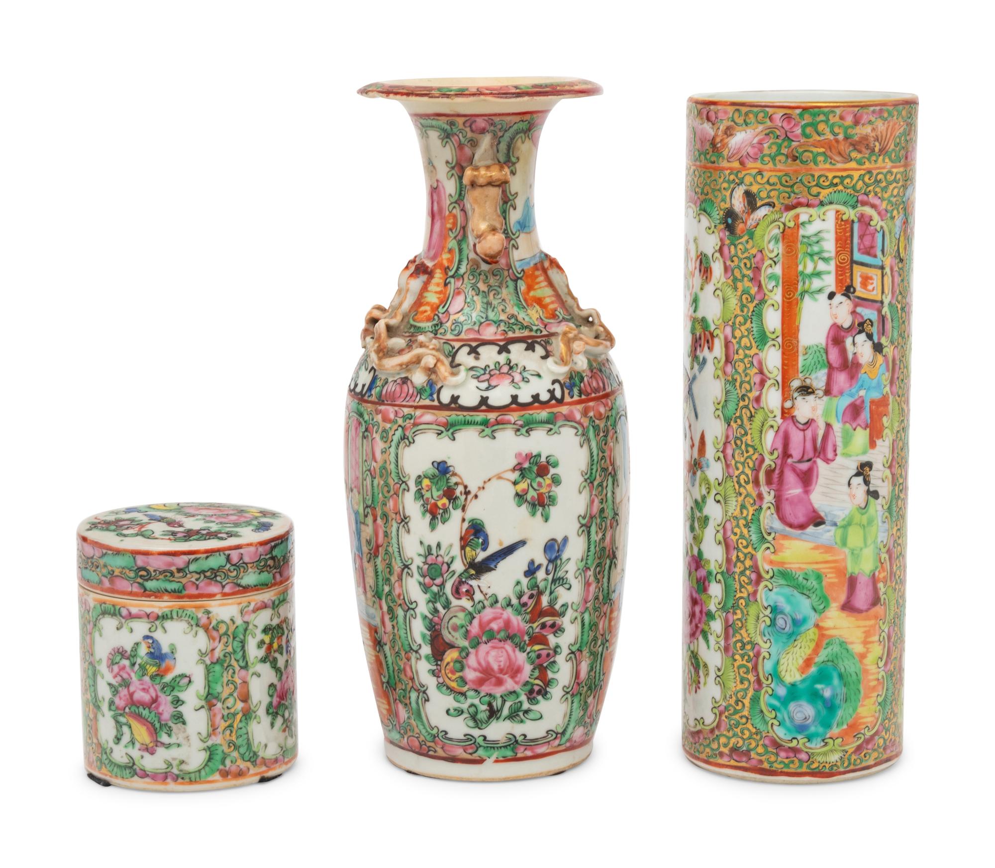 Three Rose Medallion Porcelain Articles
