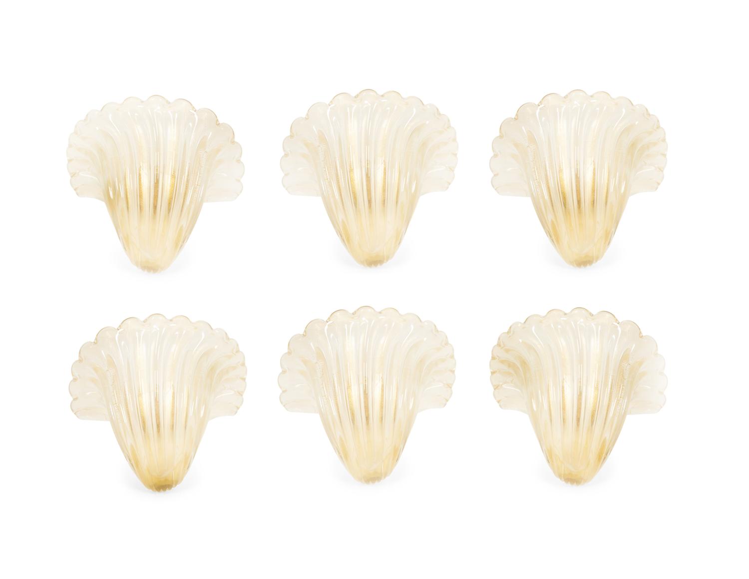 A Group of Six Murano Glass Shell-form Wall Sconces