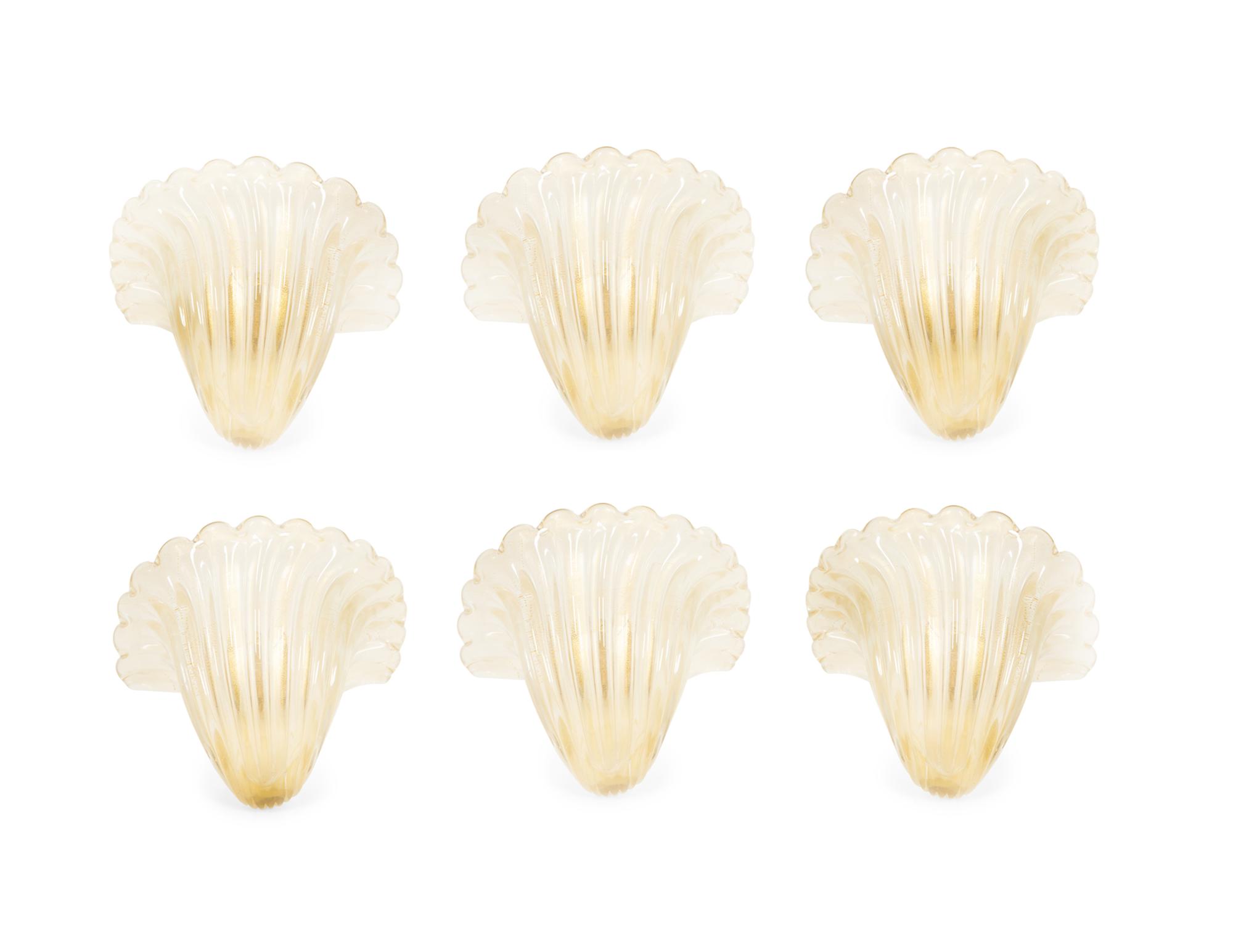 A Group of Six Murano Glass Shell-form Wall Sconces