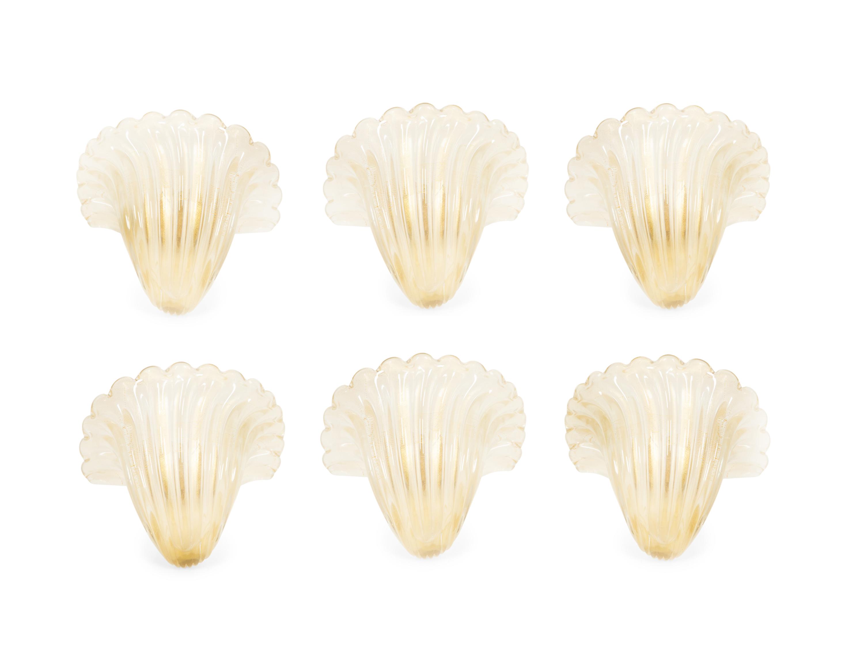 A Group of Six Murano Glass Shell-form Wall Sconces