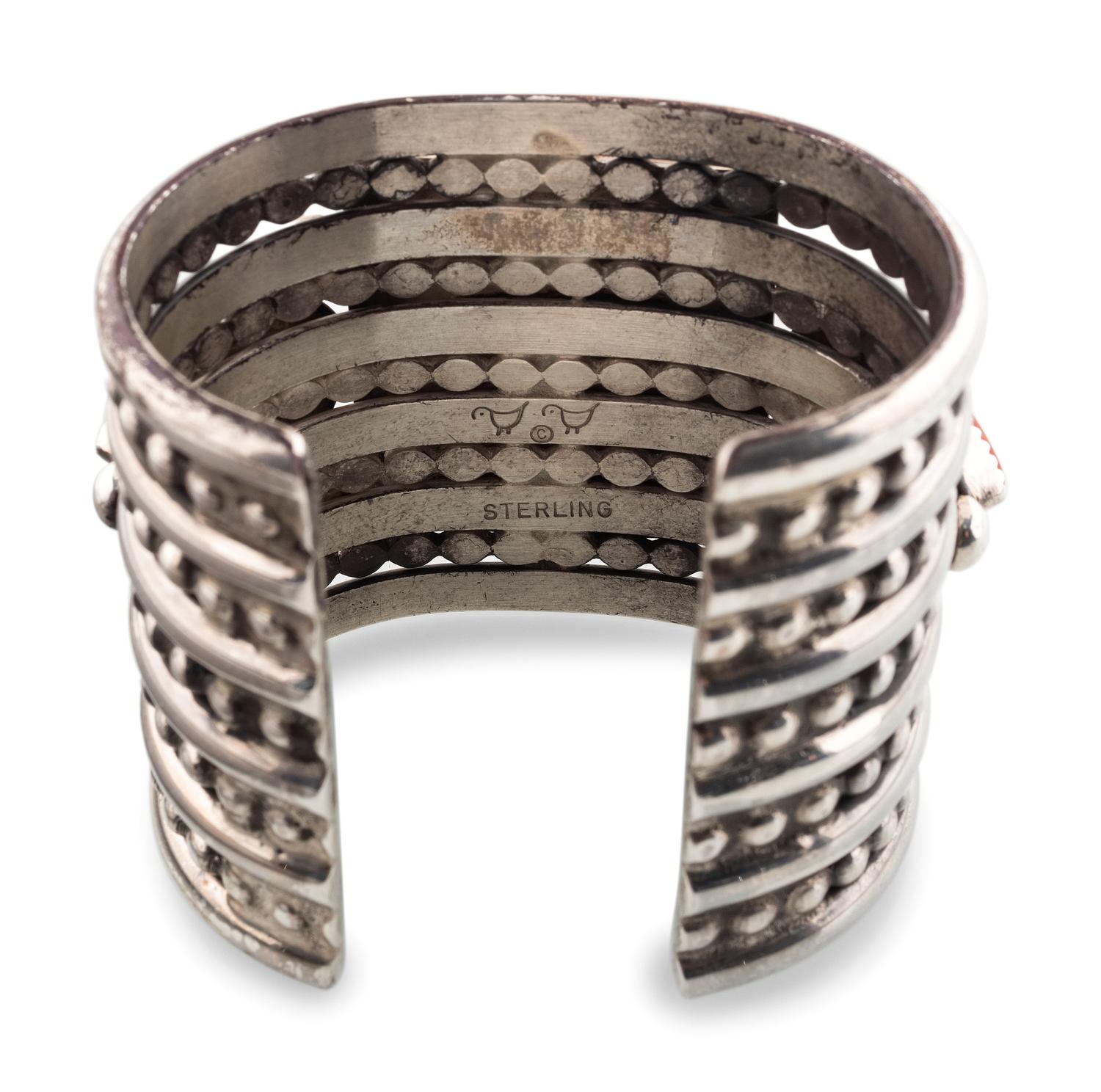 Wide Sterling Silver Cuff Bracelet, Set with Jet and Spiny Oyster