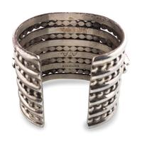 Wide Sterling Silver Cuff Bracelet, Set with Jet and Spiny Oyster