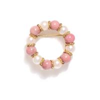 TIFFANY & CO., CULTURED PEARL AND RHODOCHROSITE BROOCH