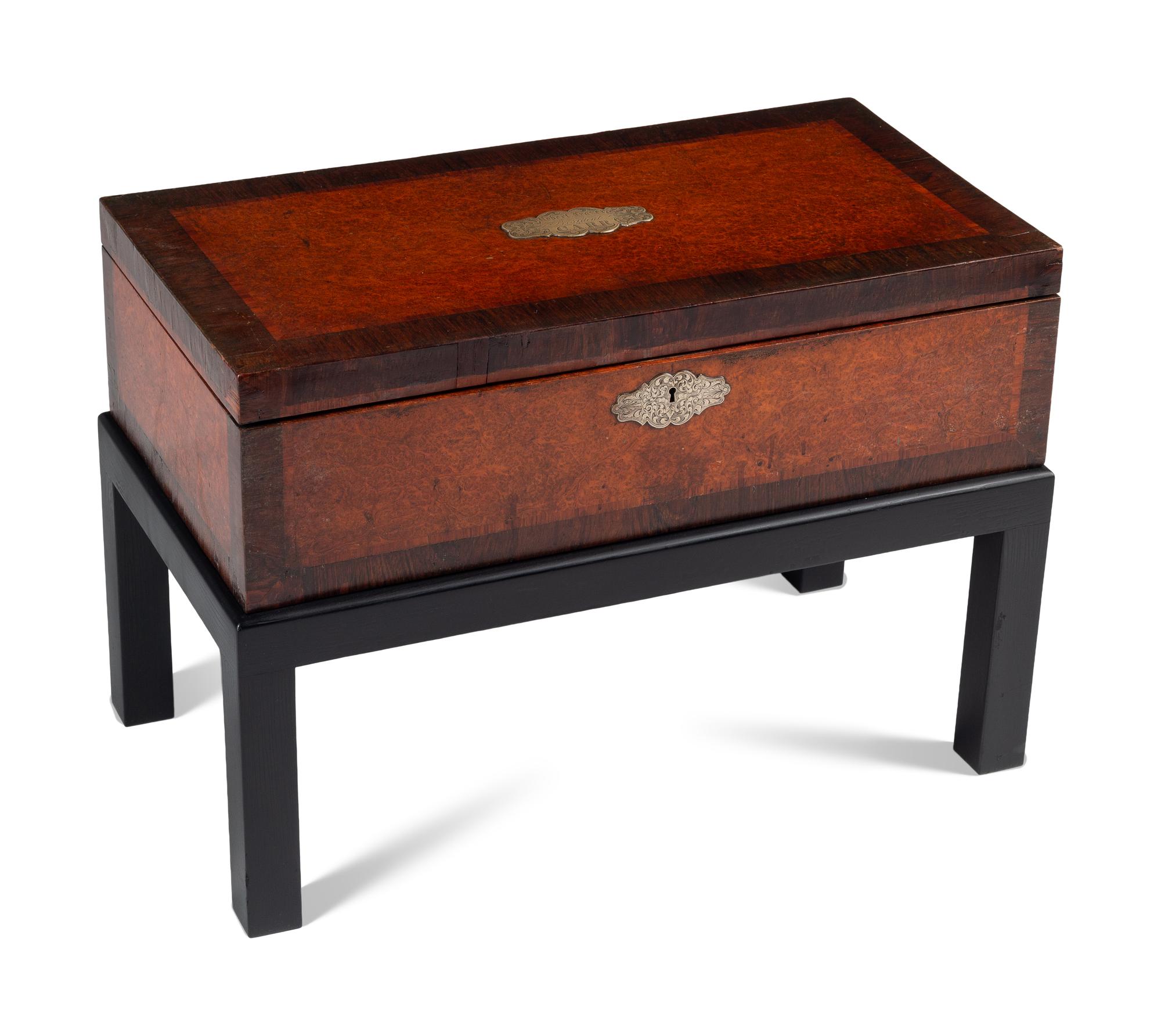 An English Rosewood and Burl Yew Wood Ten-Compartment Tea Caddy