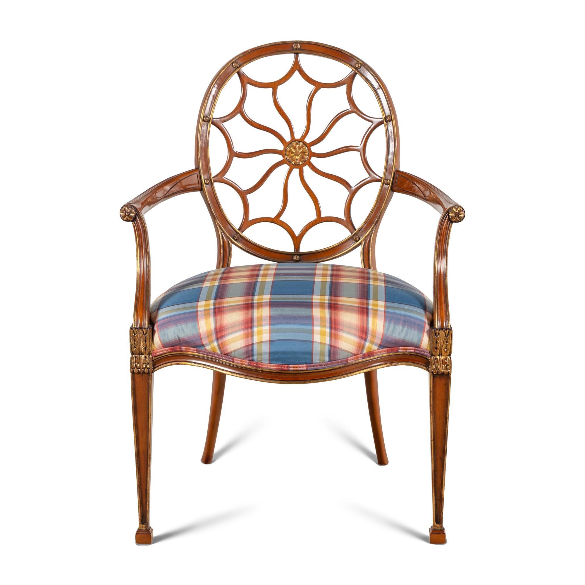 A George III Style Mahogany and Parcel-Gilt Arm Chair