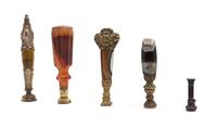 A Collection of Hardstone Mounted Seals, Length of longest 3 7/8 inches.