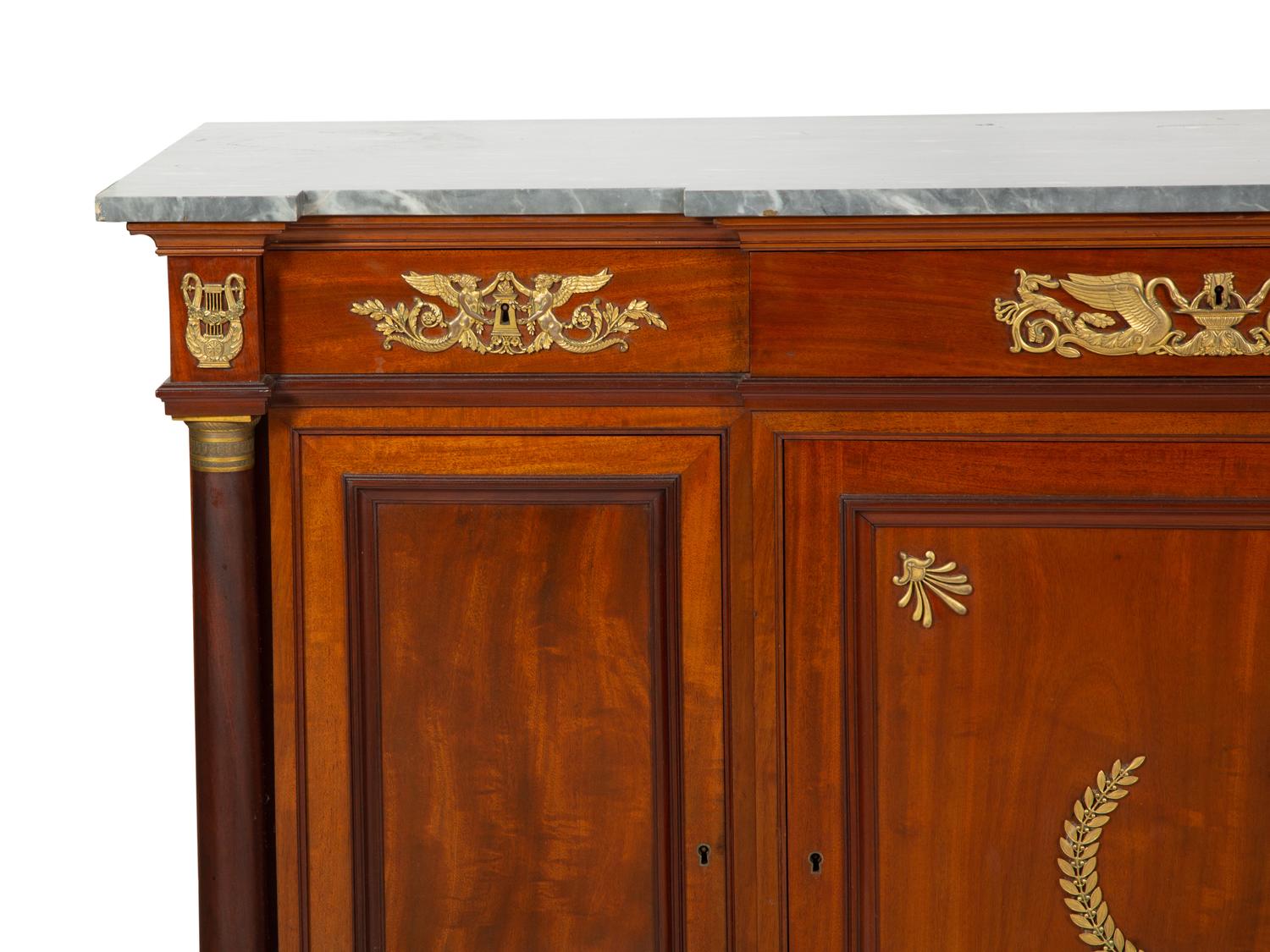 A French Empire Gilt Metal Mounted Mahogany Marble Top Sideboard