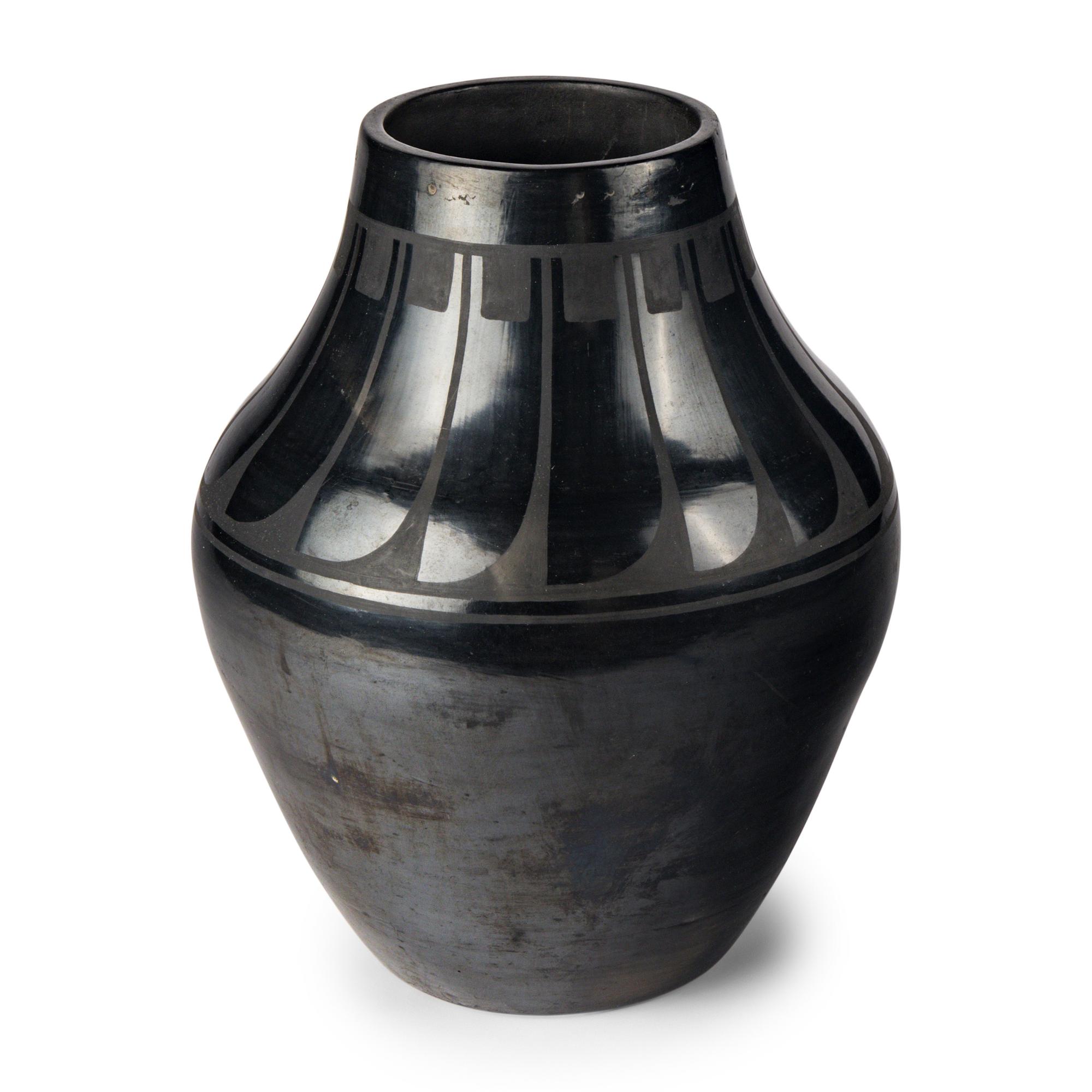 Tonita Roybal (San Ildefonso, 1892-1945) — Blackware Pottery Jar, with Repeating Feathers