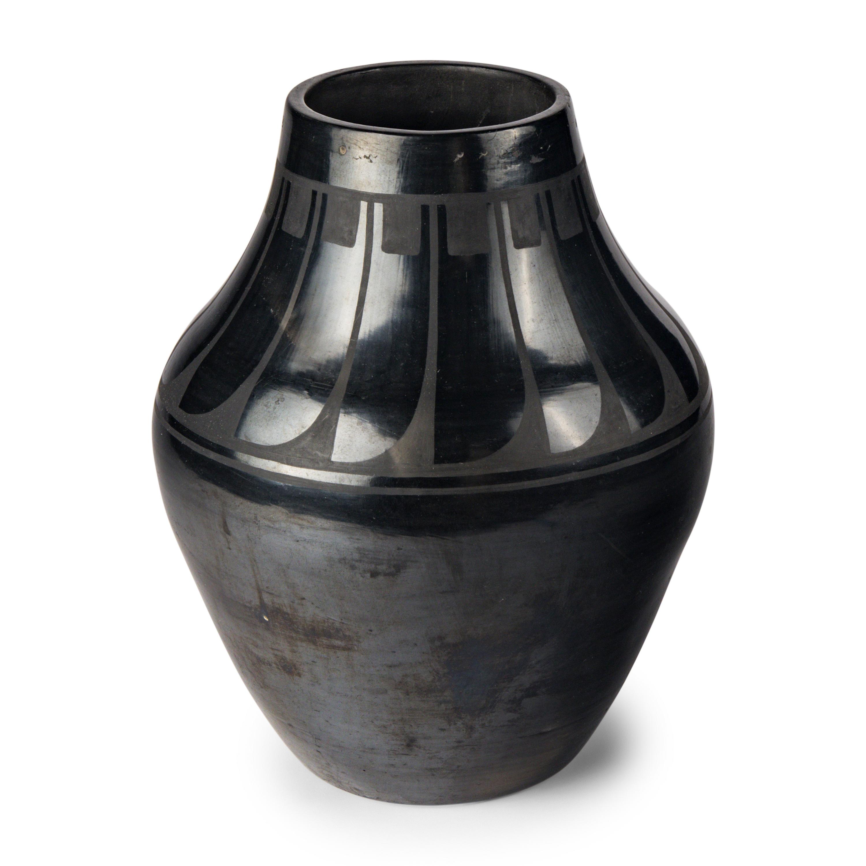 Tonita Roybal (San Ildefonso, 1892-1945) — Blackware Pottery Jar, with Repeating Feathers