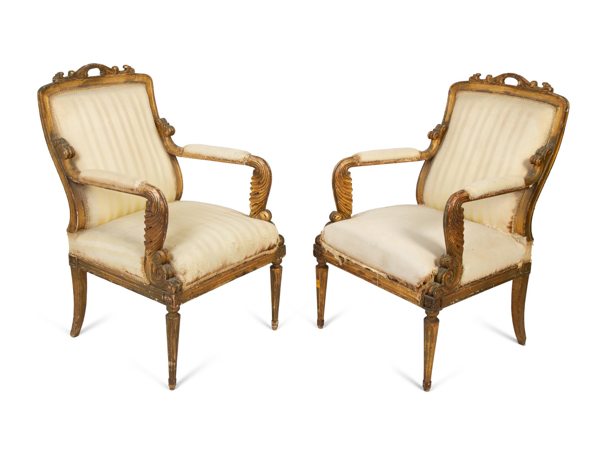 A Pair of Italian Giltwood Armchairs